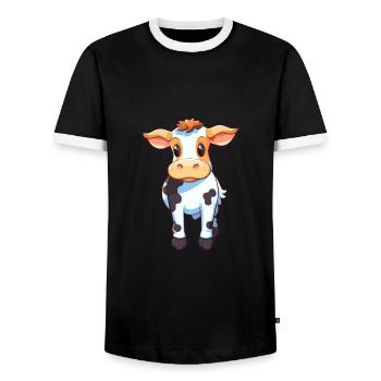 Vache Mignon Dessin Animé Kawaii Aquarelle Animal Animal De Compagnie - T-shirt contrasté Homme - noir/blanc - Devant - AI Model Female 172 light (172cm) & AI Model Male 178 light (178cm)