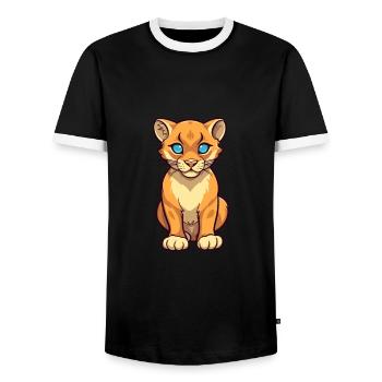 Cougar Cute Cartoon Kawaii Watercolor Animal Pet - Men's Ringer Shirt - black/white - Front - AI Model Female 172 light (172cm) & AI Model Male 178 light (178cm)