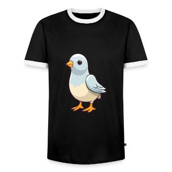 Dove Cute Cartoon Kawaii Watercolor Animal Pet - Men's Ringer Shirt - black/white - Front - AI Model Female 172 light (172cm) & AI Model Male 178 light (178cm)