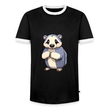 Blaireau Mignon Dessin Animé Kawaii Aquarelle Animal Animal De Compagnie - T-shirt contrasté Homme - noir/blanc - Devant - AI Model Female 172 light (172cm) & AI Model Male 178 light (178cm)