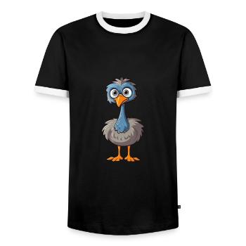 Emu Cute Cartoon Kawaii Watercolor Animal Pet - Men's Ringer Shirt - black/white - Front - AI Model Female 172 light (172cm) & AI Model Male 178 light (178cm)