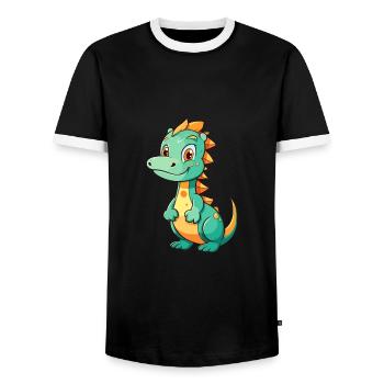 Dragon Mignon Dessin Animé Kawaii Aquarelle Animal De Compagnie - T-shirt contrasté Homme - noir/blanc - Devant - AI Model Female 172 light (172cm) & AI Model Male 178 light (178cm)