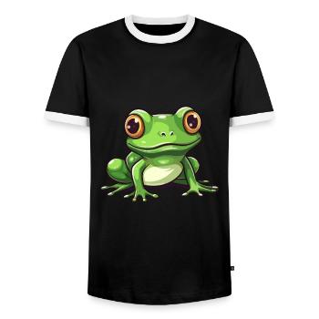Frog Cute Cartoon Kawaii Watercolor Animal Pet - Men's Ringer Shirt - black/white - Front - AI Model Female 172 light (172cm) & AI Model Male 178 light (178cm)