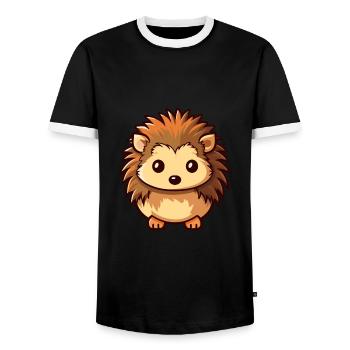 Hedgehog Cute Cartoon Kawaii Watercolor Animal Pet - Men's Ringer Shirt - black/white - Front - AI Model Female 172 light (172cm) & AI Model Male 178 light (178cm)