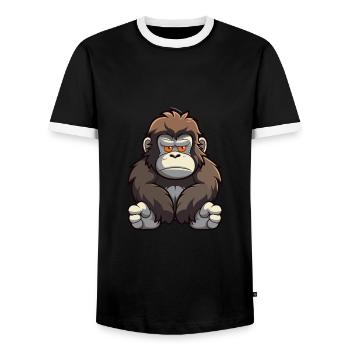 Gorilla Cute Cartoon Kawaii Watercolor Animal Pet - Men's Ringer Shirt - black/white - Front - AI Model Female 172 light (172cm) & AI Model Male 178 light (178cm)