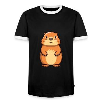 Marmotte mignon dessin animé kawaii aquarelle Animal Pe - T-shirt contrasté Homme - noir/blanc - Devant - AI Model Female 172 light (172cm) & AI Model Male 178 light (178cm)