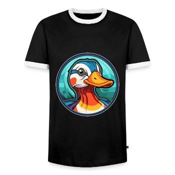 Canard mandarin vitrail coloré Cartoon Kawai - T-shirt contrasté Homme - noir/blanc - Devant - AI Model Female 172 light (172cm) & AI Model Male 178 light (178cm)