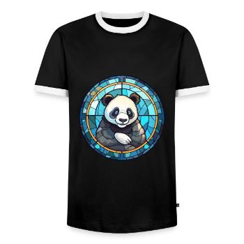 Panda Stained Glass Colorful Cartoon Kawaii Animal - Men's Ringer Shirt - black/white - Front - AI Model Female 172 light (172cm) & AI Model Male 178 light (178cm)
