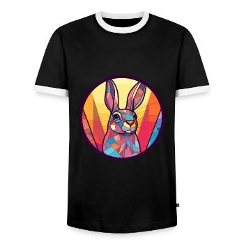 Rabbit Stained Glass Colorful Cartoon Kawaii Anima - Men's Ringer Shirt - black/white - Front - AI Model Female 172 light (172cm) & AI Model Male 178 light (178cm)