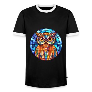 Eule Buntglas Bunte Karikatur Kawaii Tier - Männer Kontrast-T-Shirt - Schwarz/Weiß - Vorne - AI Model Female 172 light (172cm) & AI Model Male 178 light (178cm)