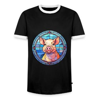 Schwein Buntglas bunte Karikatur Kawaii Tier - Männer Kontrast-T-Shirt - Schwarz/Weiß - Vorne - AI Model Female 172 light (172cm) & AI Model Male 178 light (178cm)