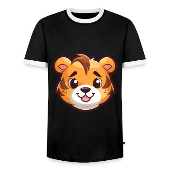 Tiger Niedlich Glücklich Kawaii Cartoon Clipart Tier - Männer Kontrast-T-Shirt - Schwarz/Weiß - Vorne - AI Model Female 172 light (172cm) & AI Model Male 178 light (178cm)