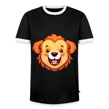 Lion mignon heureux kawaii dessin animé Clipart Animal - T-shirt contrasté Homme - noir/blanc - Devant - AI Model Female 172 light (172cm) & AI Model Male 178 light (178cm)