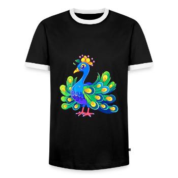 Pfau Niedlich Glücklich Kawaii Cartoon Clipart Tier - Männer Kontrast-T-Shirt - Schwarz/Weiß - Vorne - AI Model Female 172 light (172cm) & AI Model Male 178 light (178cm)