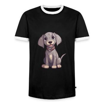 Braque de Weimar chien mignon heureux Kawaii Cartoon Clipart A - T-shirt contrasté Homme - noir/blanc - Devant - AI Model Female 172 light (172cm) & AI Model Male 178 light (178cm)