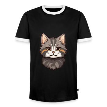American Bobtail Katze Niedlich Glücklich Kawaii Cartoon Cli - Männer Kontrast-T-Shirt - Schwarz/Weiß - Vorne - AI Model Female 172 light (172cm) & AI Model Male 178 light (178cm)