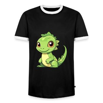 Iguana Cute Happy Kawaii Cartoon Clipart Animal - Men's Ringer Shirt - black/white - Front - AI Model Female 172 light (172cm) & AI Model Male 178 light (178cm)