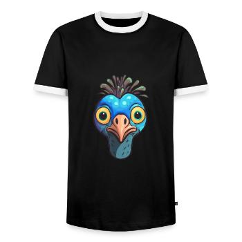 Pfau Niedlich Glücklich Kawaii Cartoon Clipart Tier - Männer Kontrast-T-Shirt - Schwarz/Weiß - Vorne - AI Model Female 172 light (172cm) & AI Model Male 178 light (178cm)