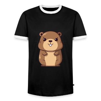 Und täglich grüßt das Murmeltier, niedlich, glücklich, kawaii, cartoon, Clipart Tier - Männer Kontrast-T-Shirt - Schwarz/Weiß - Vorne - AI Model Female 172 light (172cm) & AI Model Male 178 light (178cm)