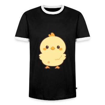 Chick Cute Happy Kawaii Cartoon Clipart Animal - Men's Ringer Shirt - black/white - Front - AI Model Female 172 light (172cm) & AI Model Male 178 light (178cm)