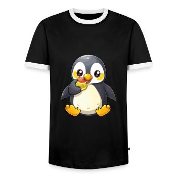 pinguin niedlich glücklich kawaii cartoon clipart tier - Männer Kontrast-T-Shirt - Schwarz/Weiß - Vorne - AI Model Female 172 light (172cm) & AI Model Male 178 light (178cm)