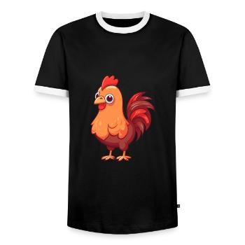 Rooster Cute Happy Kawaii Cartoon Clipart Animal - Men's Ringer Shirt - black/white - Front - AI Model Female 172 light (172cm) & AI Model Male 178 light (178cm)