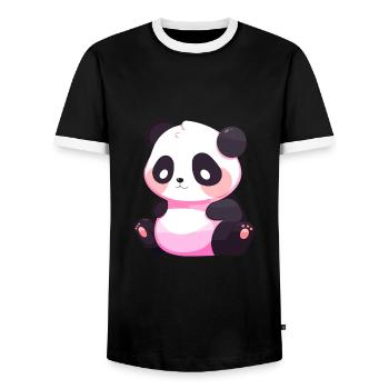Panda Mignon Heureux Kawaii Cartoon Clipart Animal - T-shirt contrasté Homme - noir/blanc - Devant - AI Model Female 172 light (172cm) & AI Model Male 178 light (178cm)