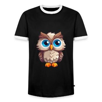 Eule süßes glückliches Kawaii Cartoon Clipart Tier - Männer Kontrast-T-Shirt - Schwarz/Weiß - Vorne - AI Model Female 172 light (172cm) & AI Model Male 178 light (178cm)