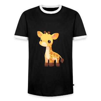Giraffe süßes glückliches Kawaii Cartoon Clipart Tier - Männer Kontrast-T-Shirt - Schwarz/Weiß - Vorne - AI Model Female 172 light (172cm) & AI Model Male 178 light (178cm)