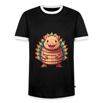 Gürteltier süßes glückliches Kawaii Cartoon Clipart Tier - Männer Kontrast-T-Shirt - Schwarz/Weiß - Vorne - AI Model Female 172 light (172cm) & AI Model Male 178 light (178cm)