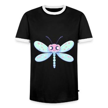 Dragonfly Cute Happy Kawaii Cartoon Clipart Animal - Men's Ringer Shirt - black/white - Front - AI Model Female 172 light (172cm) & AI Model Male 178 light (178cm)