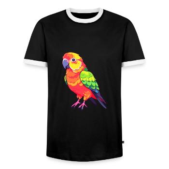 Papagei süßes glückliches Kawaii Cartoon Clipart Tier - Männer Kontrast-T-Shirt - Schwarz/Weiß - Vorne - AI Model Female 172 light (172cm) & AI Model Male 178 light (178cm)