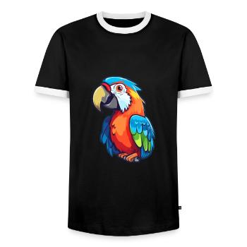 Papagei süßes glückliches Kawaii Cartoon Clipart Tier - Männer Kontrast-T-Shirt - Schwarz/Weiß - Vorne - AI Model Female 172 light (172cm) & AI Model Male 178 light (178cm)