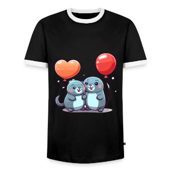 Sceaux kawaii dessin animé animal de compagnie jouant avec des ballons - T-shirt contrasté Homme - noir/blanc - Devant - AI Model Female 172 light (172cm) & AI Model Male 178 light (178cm)