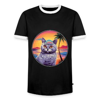 Anglais Argent Chat Race Aquarelle Dessin Animé Kawaii - T-shirt contrasté Homme - noir/blanc - Devant - AI Model Female 172 light (172cm) & AI Model Male 178 light (178cm)