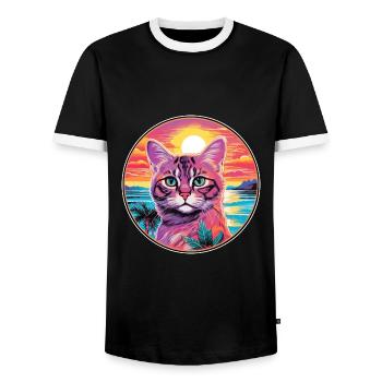 Race de chat javanais aquarelle dessin animé Kawaii animal de compagnie - T-shirt contrasté Homme - noir/blanc - Devant - AI Model Female 172 light (172cm) & AI Model Male 178 light (178cm)