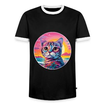 Singapura Katze Rasse Aquarell Karikatur Kawaii Haustier - Männer Kontrast-T-Shirt - Schwarz/Weiß - Vorne - AI Model Female 172 light (172cm) & AI Model Male 178 light (178cm)