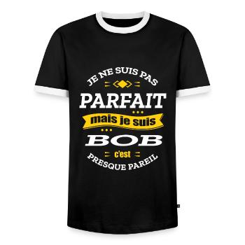 BOB PARFAIT - PRENOM BOB - T-shirt contrasté Homme - noir/blanc - Devant - AI Model Female 172 light (172cm) & AI Model Male 178 light (178cm)