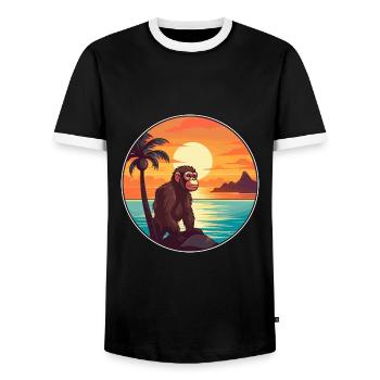 Monkey Colorful Watercolor Cartoon Kawaii Animal - Men's Ringer Shirt - black/white - Front - AI Model Female 172 light (172cm) & AI Model Male 178 light (178cm)
