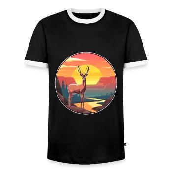 Hirsch buntes Aquarell Cartoon Kawaii Tier - Männer Kontrast-T-Shirt - Schwarz/Weiß - Vorne - AI Model Female 172 light (172cm) & AI Model Male 178 light (178cm)