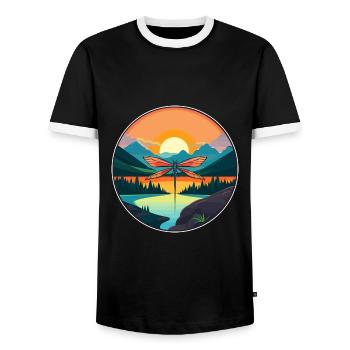 Libelle bunte Aquarell-Karikatur Kawaii Haustier - Männer Kontrast-T-Shirt - Schwarz/Weiß - Vorne - AI Model Female 172 light (172cm) & AI Model Male 178 light (178cm)
