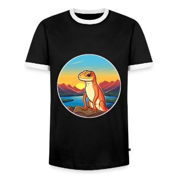 Lizard Colorful Watercolor Cartoon Kawaii Animal - Men's Ringer Shirt - black/white - Front - AI Model Female 172 light (172cm) & AI Model Male 178 light (178cm)