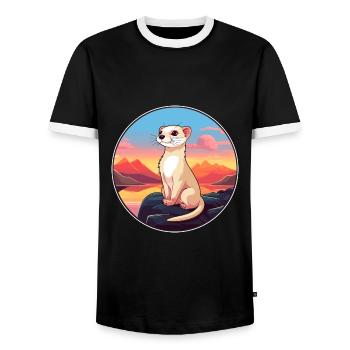 Ferret Colorful Watercolor Cartoon Kawaii Animal - Men's Ringer Shirt - black/white - Front - AI Model Female 172 light (172cm) & AI Model Male 178 light (178cm)