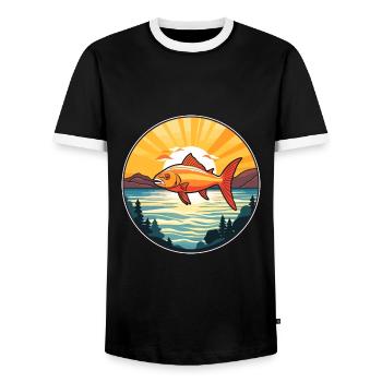 Fish Colorful Watercolor Cartoon Kawaii Animal - Men's Ringer Shirt - black/white - Front - AI Model Female 172 light (172cm) & AI Model Male 178 light (178cm)
