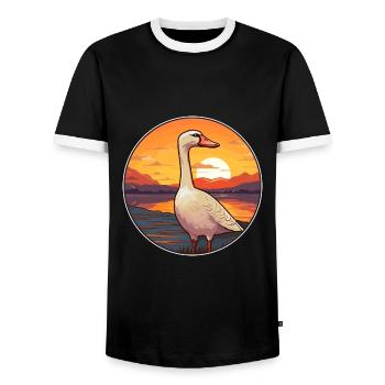 Goose Colorful Watercolor Cartoon Kawaii Animal - Men's Ringer Shirt - black/white - Front - AI Model Female 172 light (172cm) & AI Model Male 178 light (178cm)