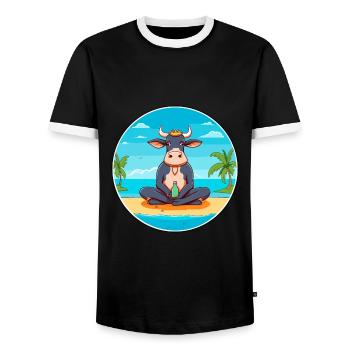 Vache Cartoon Yoga Plage Illustration D’été - T-shirt contrasté Homme - noir/blanc - Devant - AI Model Female 172 light (172cm) & AI Model Male 178 light (178cm)