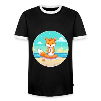 Fox Cartoon Yoga Strand Sommer Illustration - Männer Kontrast-T-Shirt - Schwarz/Weiß - Vorne - AI Model Female 172 light (172cm) & AI Model Male 178 light (178cm)