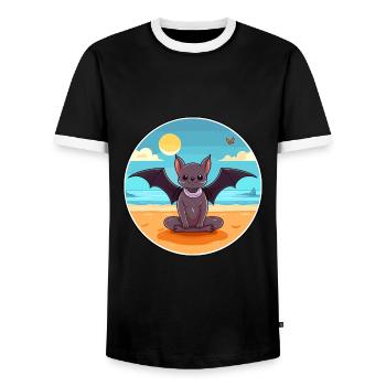 Bat Cartoon Yoga Beach Summer Illustration - Men's Ringer Shirt - black/white - Front - AI Model Female 172 light (172cm) & AI Model Male 178 light (178cm)