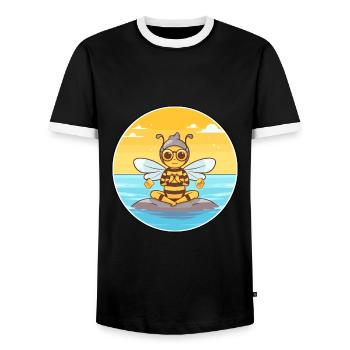 Abeille Cartoon Yoga Plage Illustration D’été - T-shirt contrasté Homme - noir/blanc - Devant - AI Model Female 172 light (172cm) & AI Model Male 178 light (178cm)
