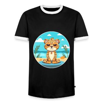 Leopard Cartoon Yoga Strand Sommer Illustration - Männer Kontrast-T-Shirt - Schwarz/Weiß - Vorne - AI Model Female 172 light (172cm) & AI Model Male 178 light (178cm)